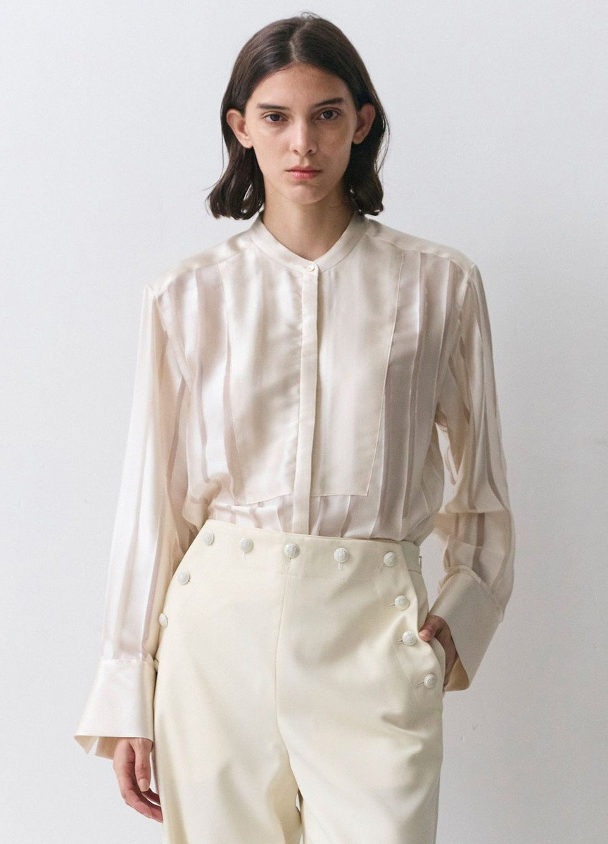 珠光條紋亨利領襯衫